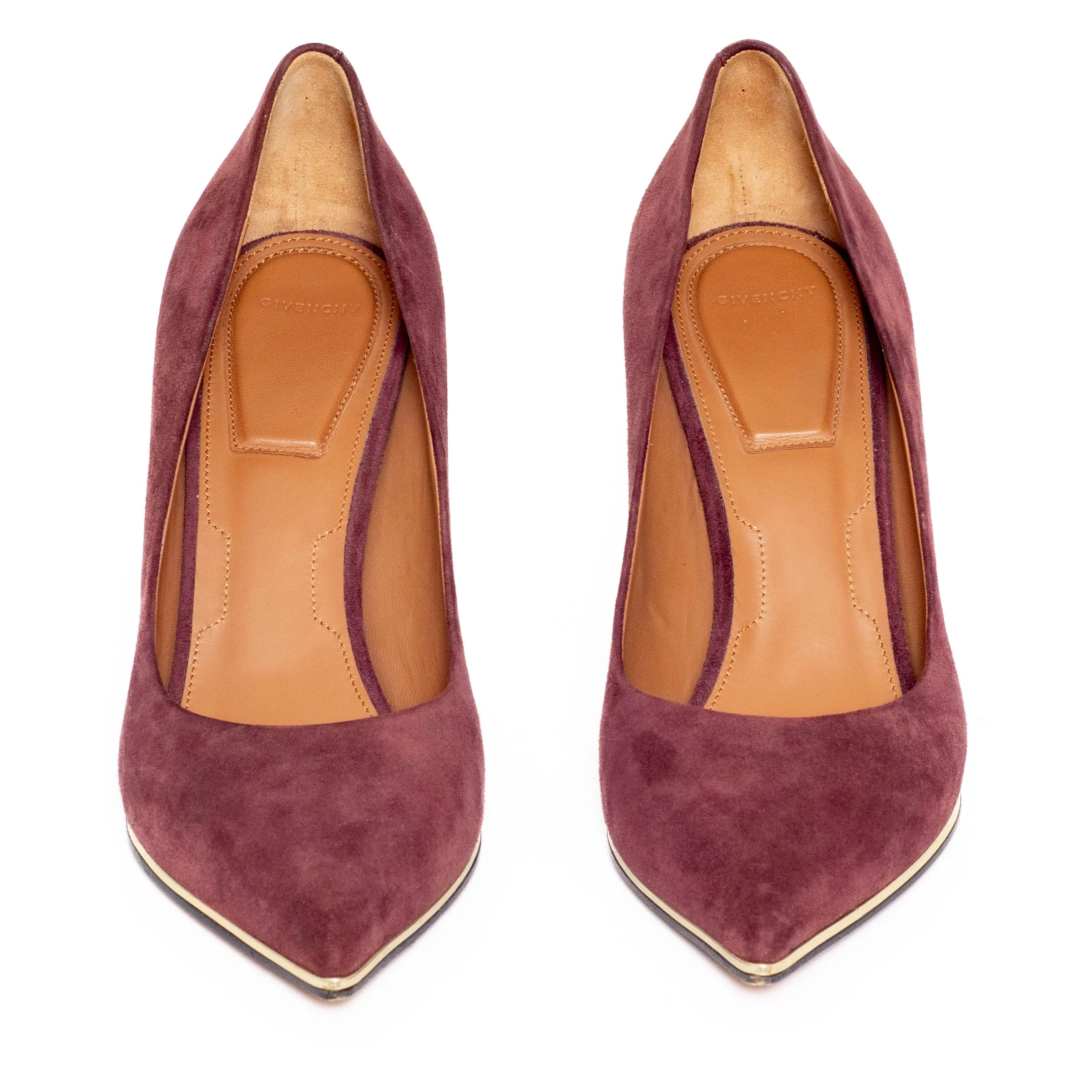 Burgundy and Gold Trim Suede Pumps 40