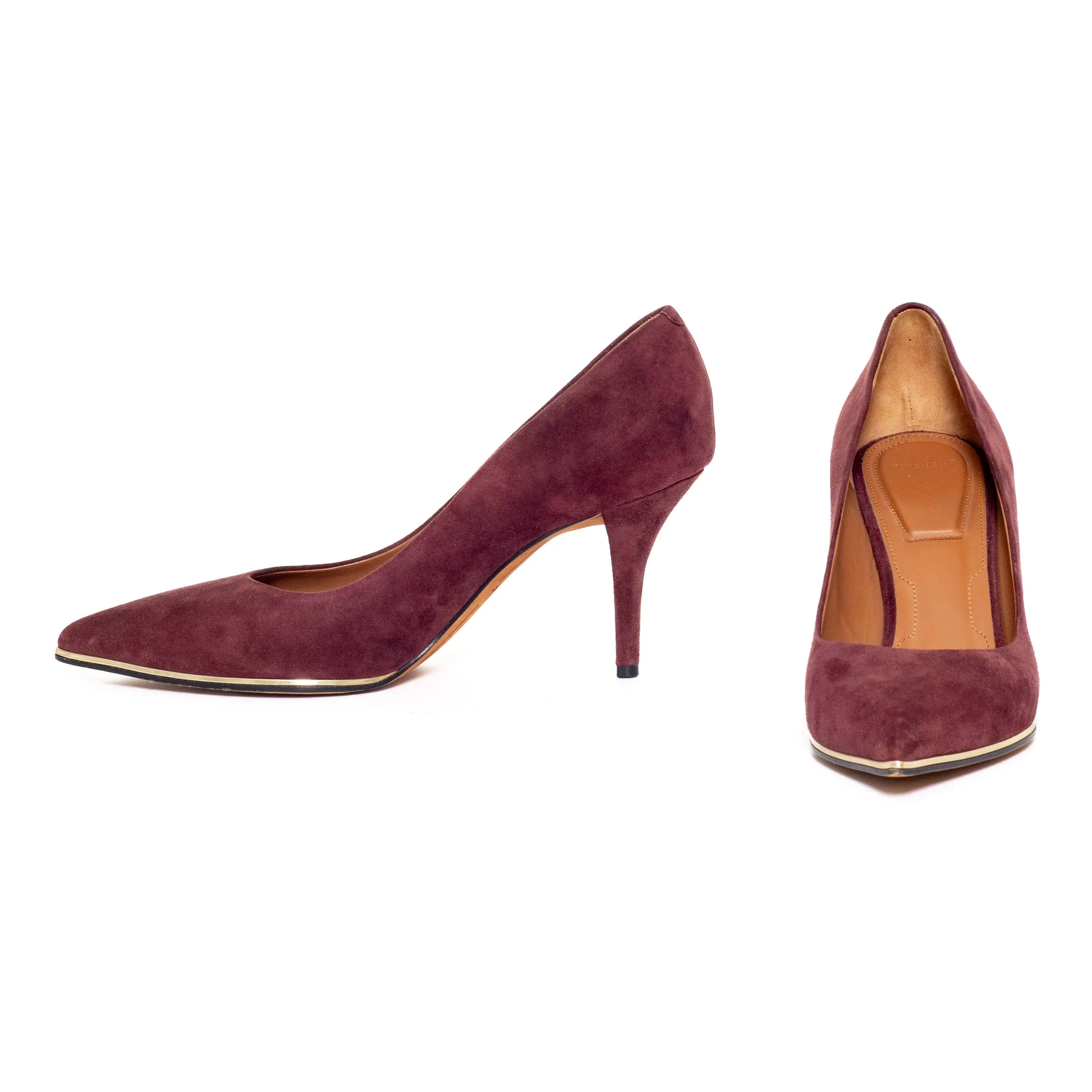 Burgundy and Gold Trim Suede Pumps 40