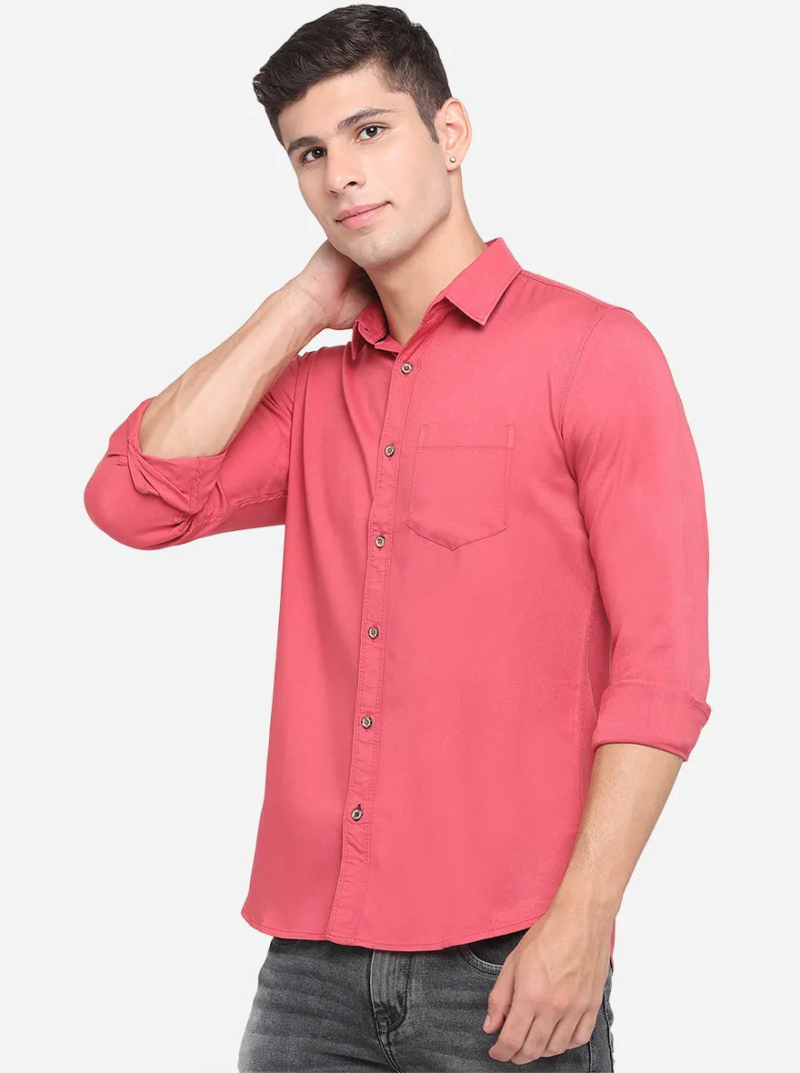 Cardinal Pink Solid Slim Fit Semi Casual Shirt | JadeBlue