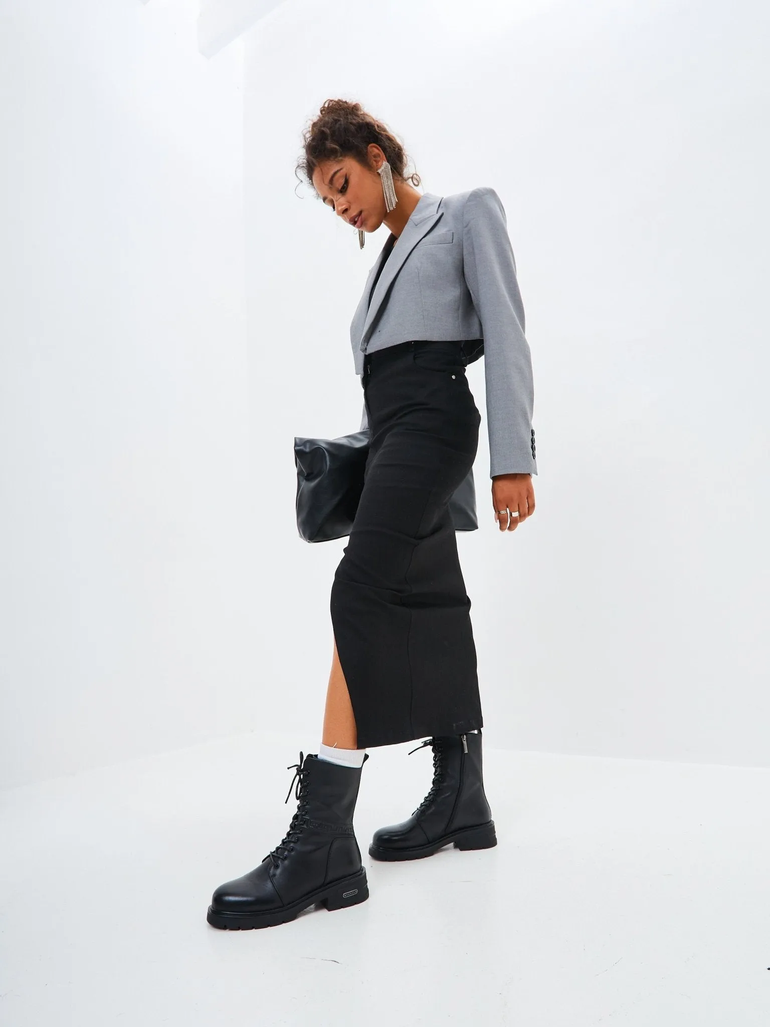 Casual Leather Block Heel Ankle Boots - Black