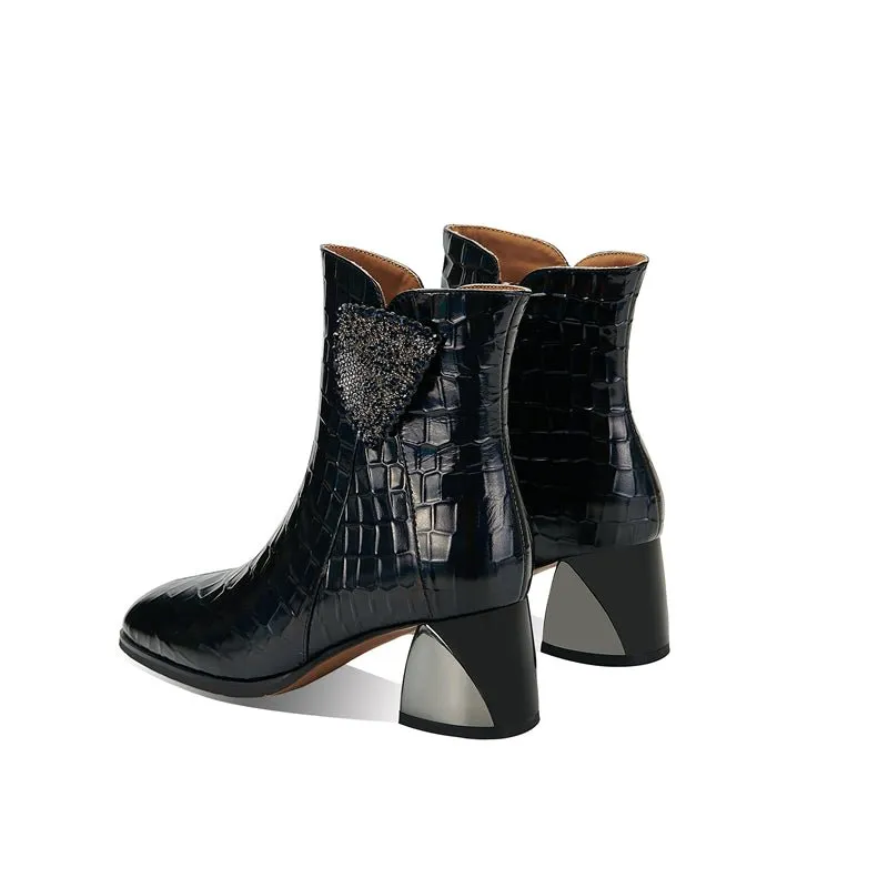 Chic Exotic Round Toe High Heel Ankle Boots