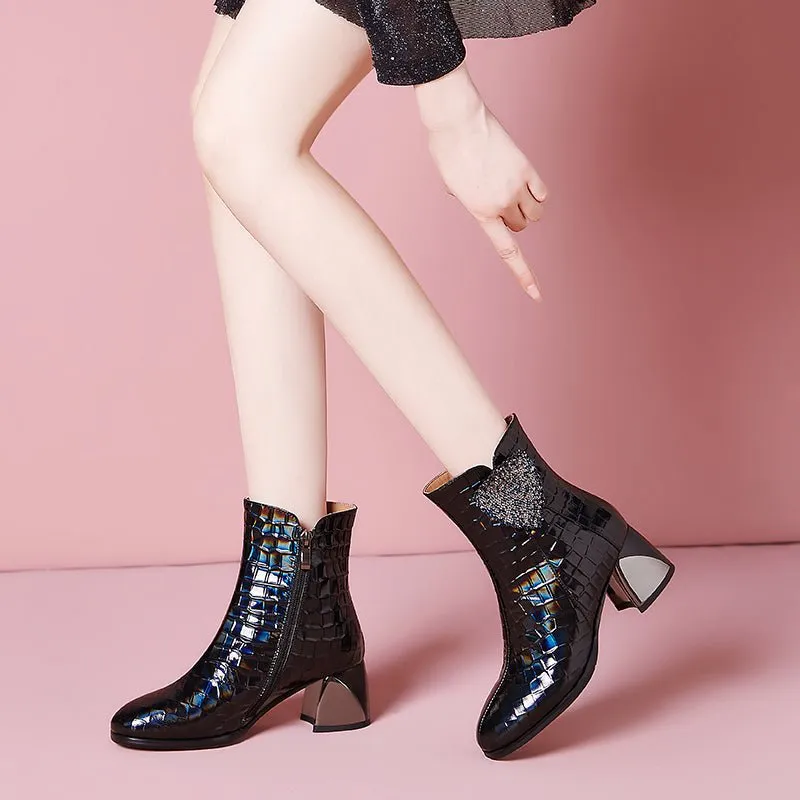 Chic Exotic Round Toe High Heel Ankle Boots