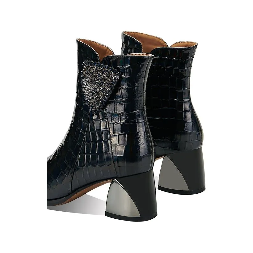 Chic Exotic Round Toe High Heel Ankle Boots