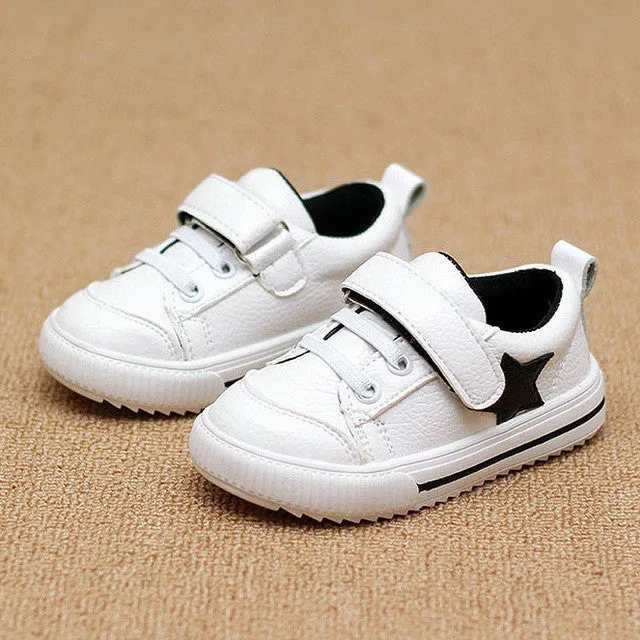 Children's Sport Shoes Leather Boys Girls Leather Shoes Wholesale Baby Fashion Sneakers Comfortable Kids Flats Shoes Autumn  Red