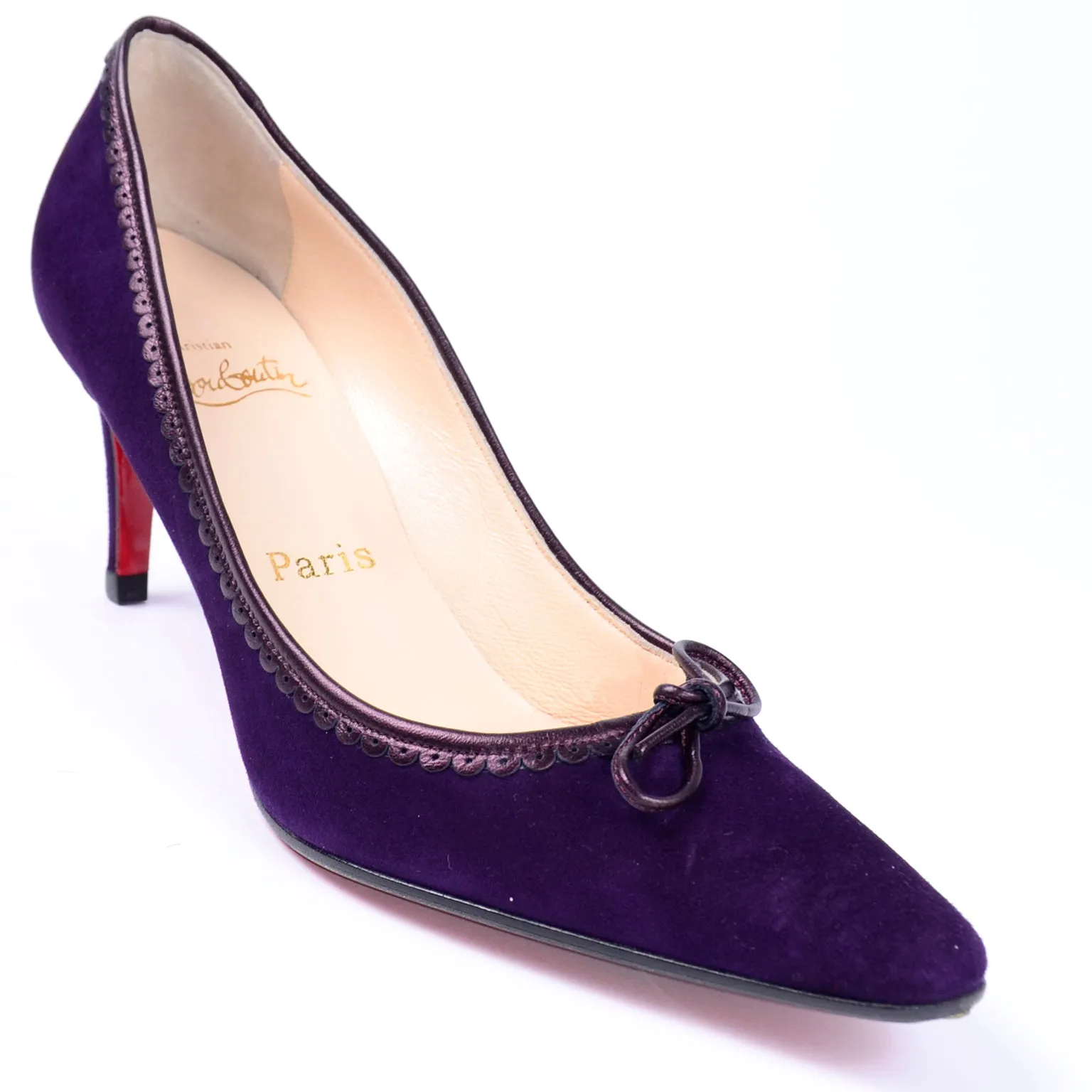 Christian Louboutin Deep Purple Suede Alice Shoes With Bow