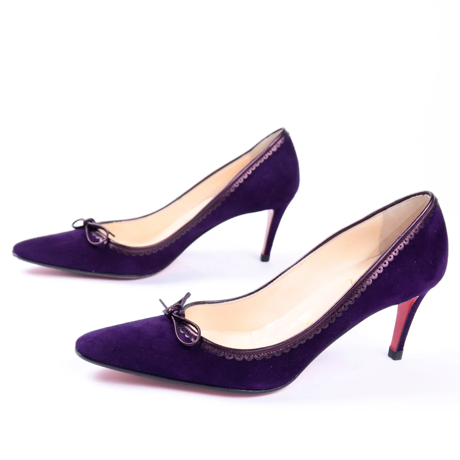 Christian Louboutin Deep Purple Suede Alice Shoes With Bow