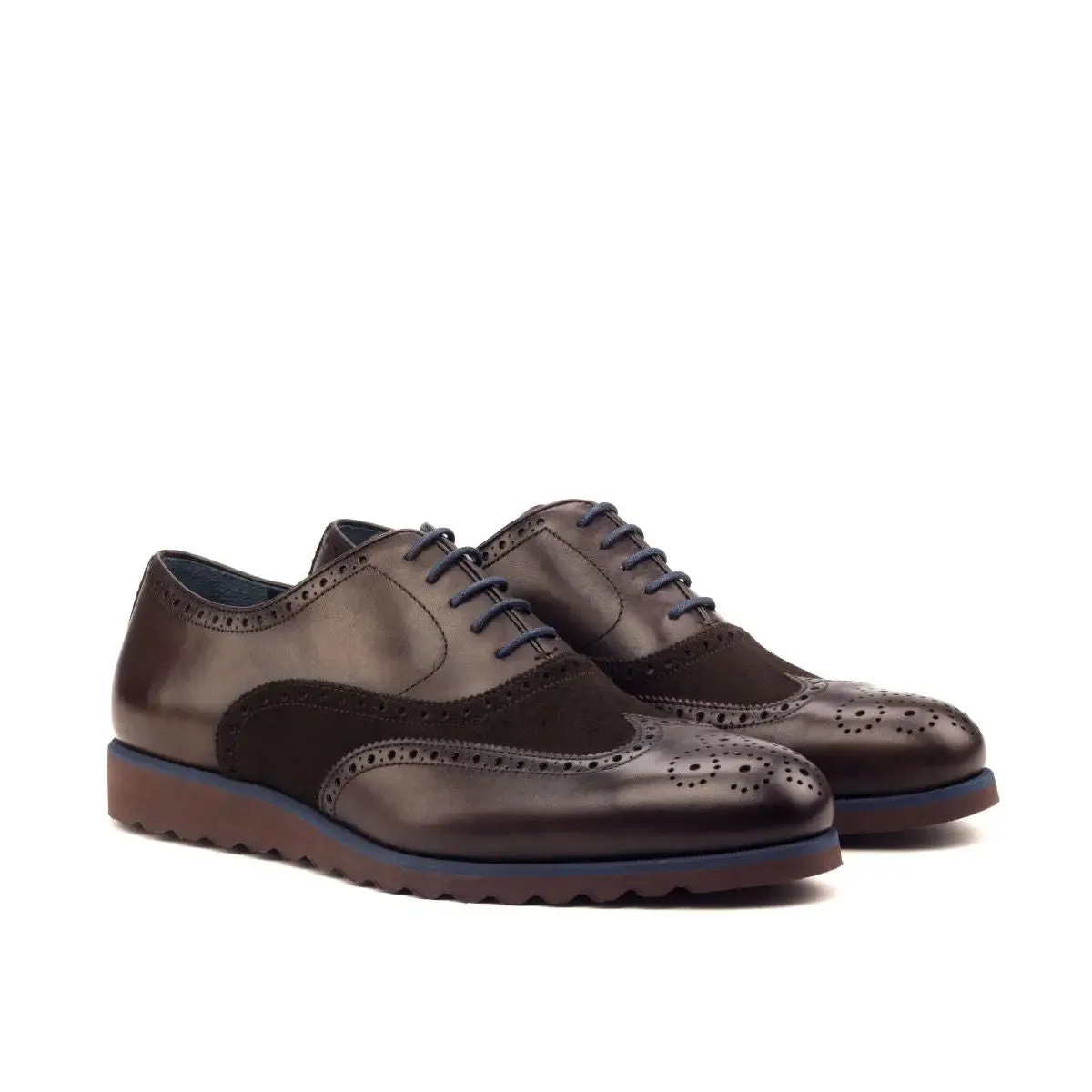 DapperFam Aeron in Dark Brown Men's Lux Suede & Italian Leather Full Brogue