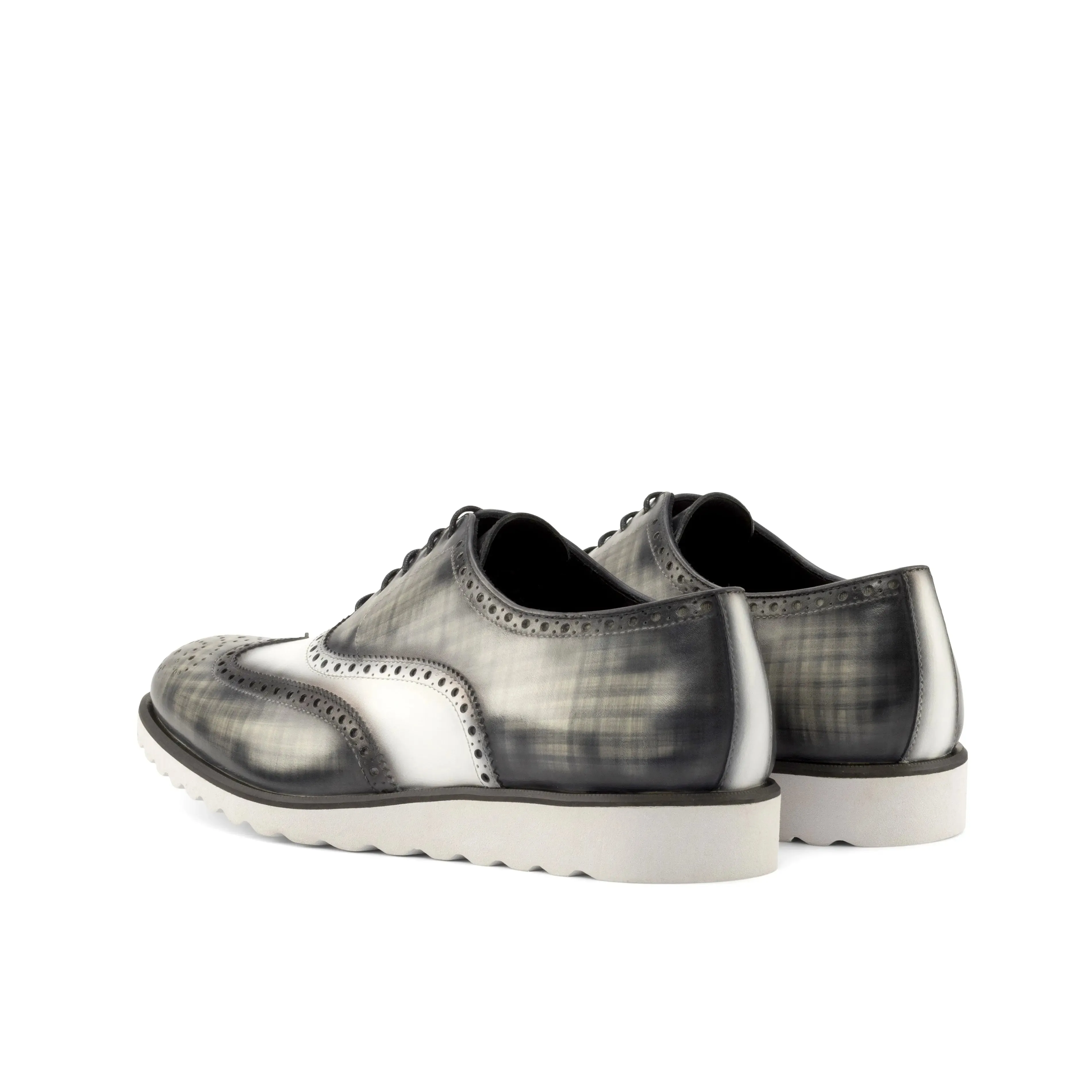 DapperFam Aeron in Grey / White Men's Hand-Painted Italian Leather Full Brogue