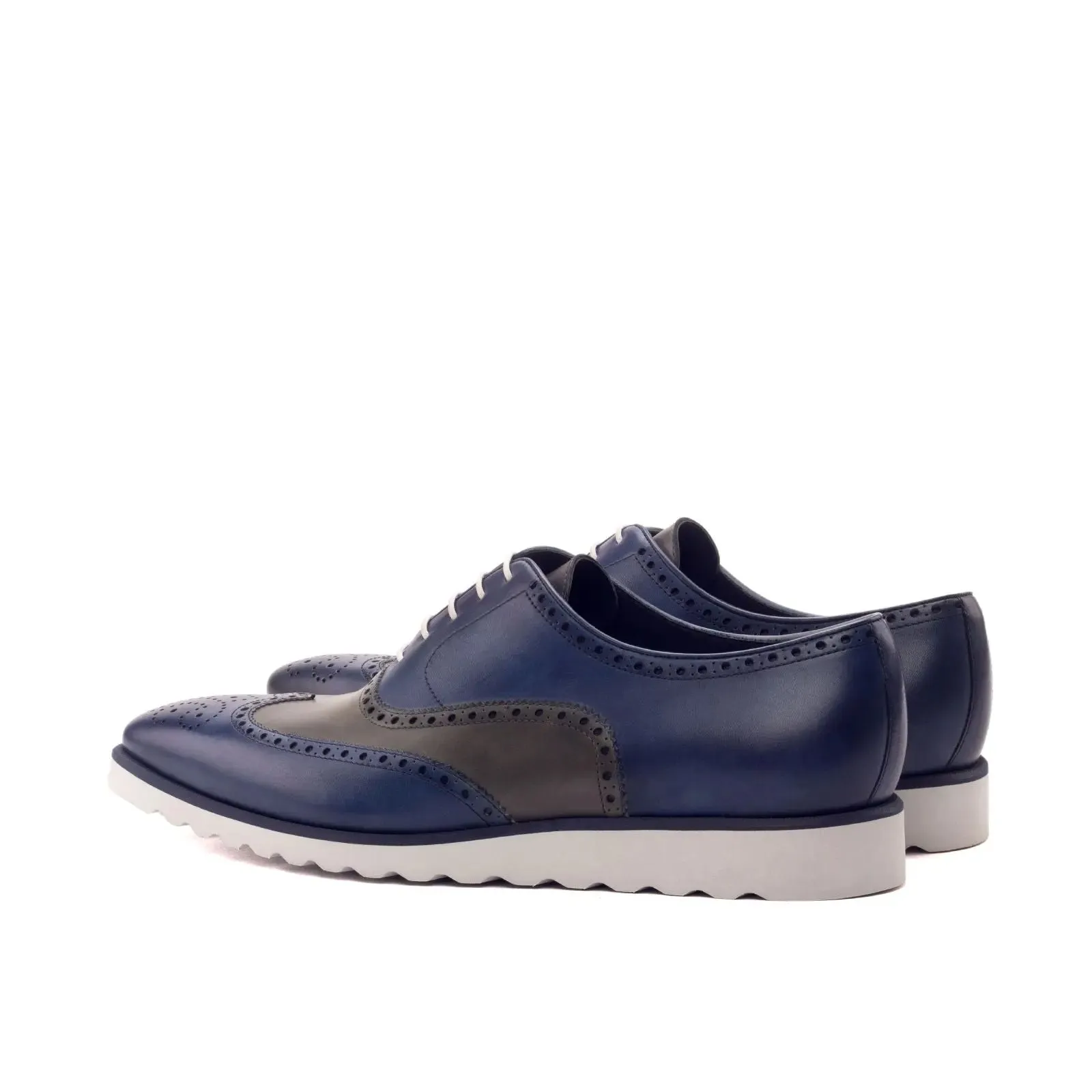 DapperFam Aeron in Navy / Grey Men's Italian Leather Full Brogue