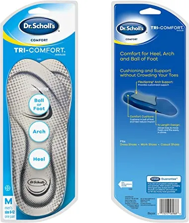 Dr. Scholl’s Tri-Comfort Insoles | Comfort for Heel, Arch and Ball of Foot with Targeted Cushioning and Arch Support