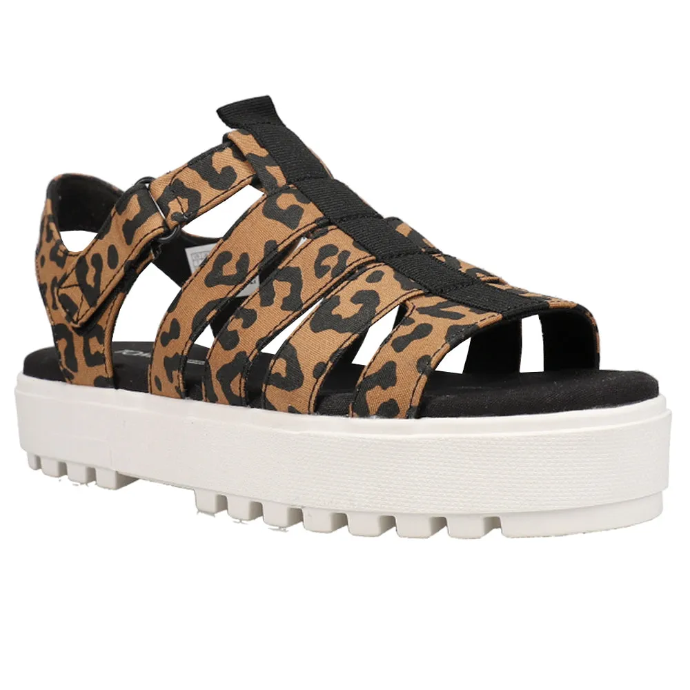 Fisherman Lug Leopard Print Platform Sandals