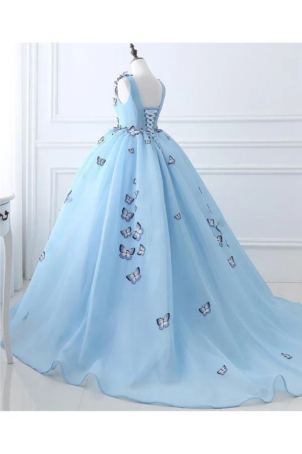 Formal Ballgown Tulle Prom Dress with Butterflies Wedding Dresses WD223