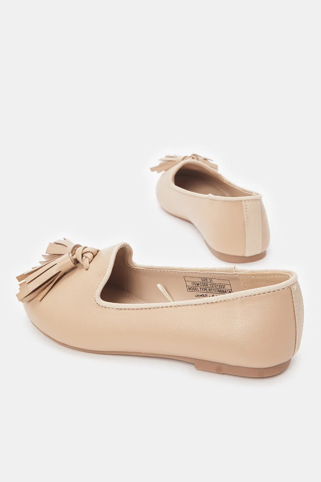 Girls Beige Embellished Loafers