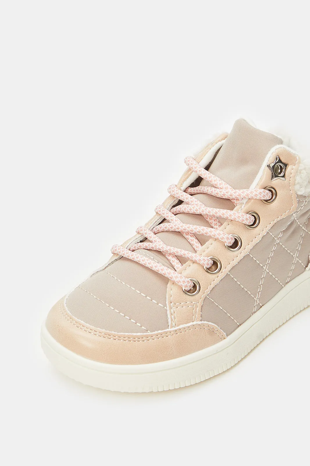 Girls Beige Fur Detail High-Top