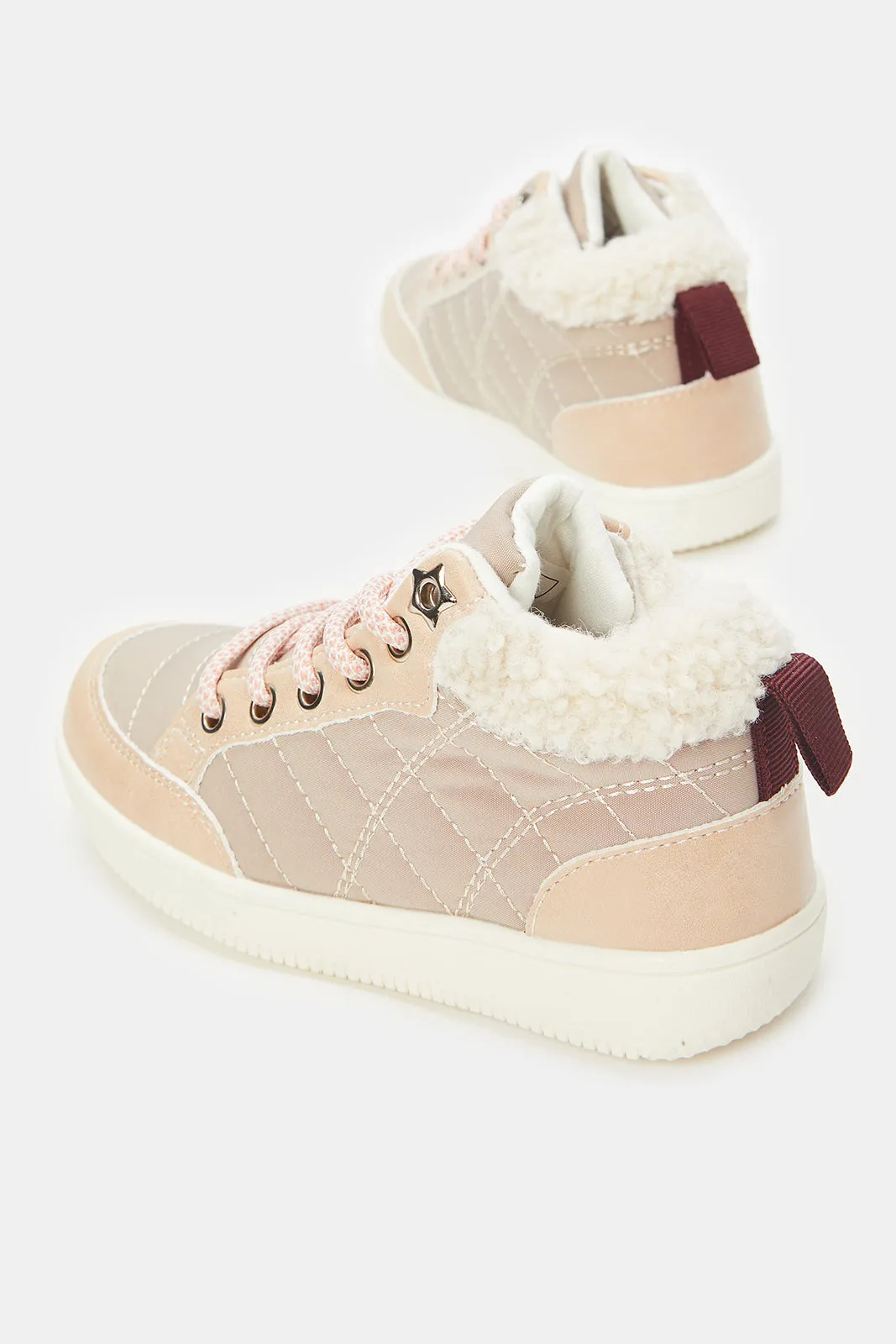 Girls Beige Fur Detail High-Top