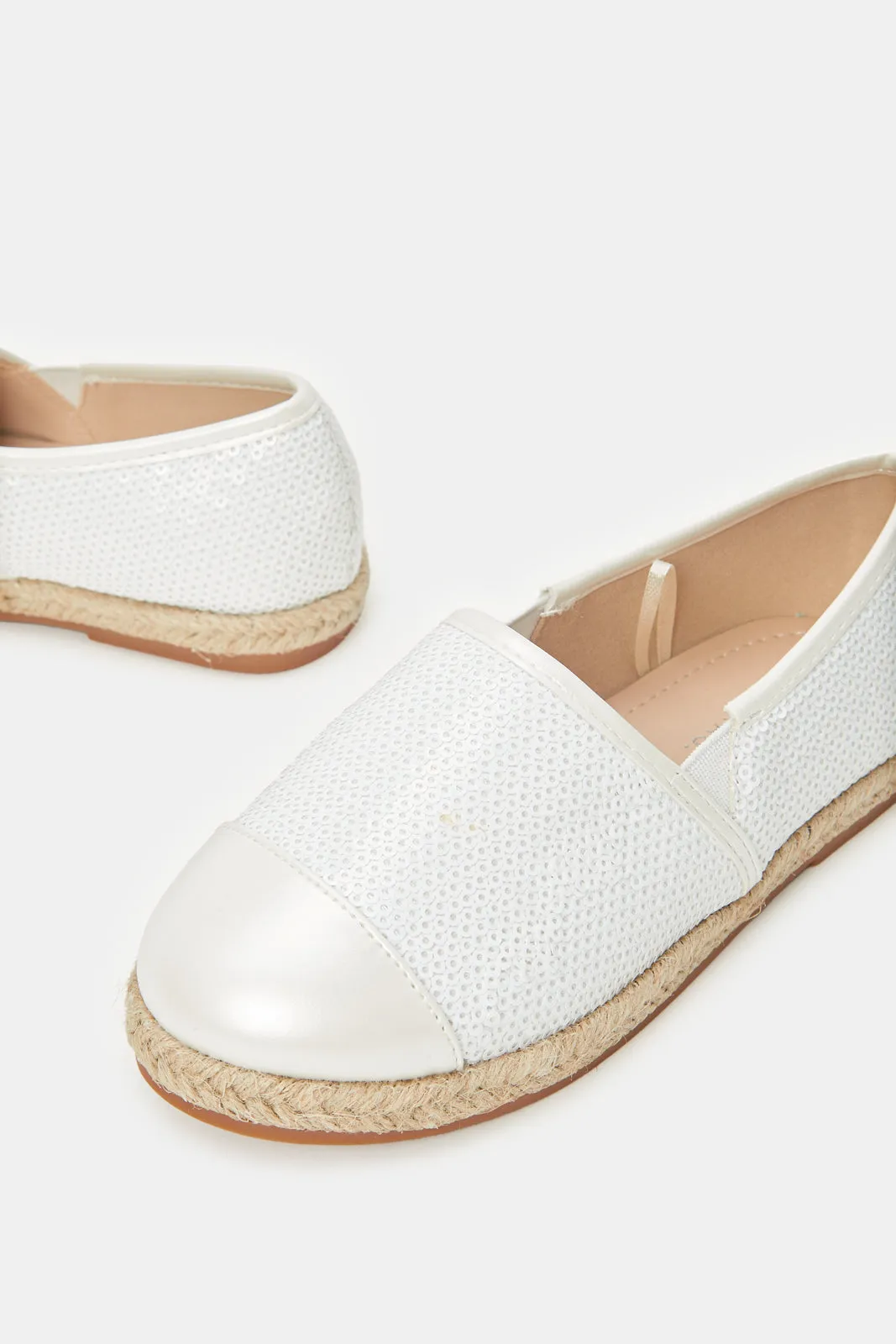 Girls Cream Sequence Espadrilles