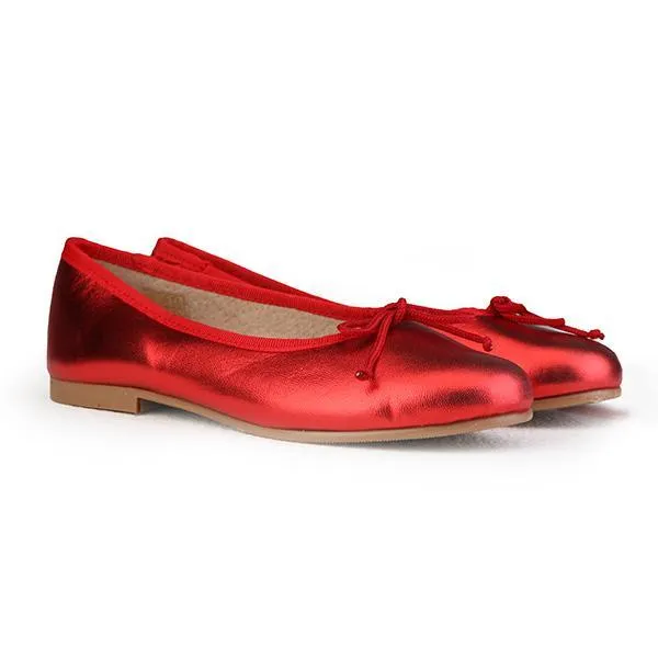 GIRLS' RED SHIMMER BALLET FLATS