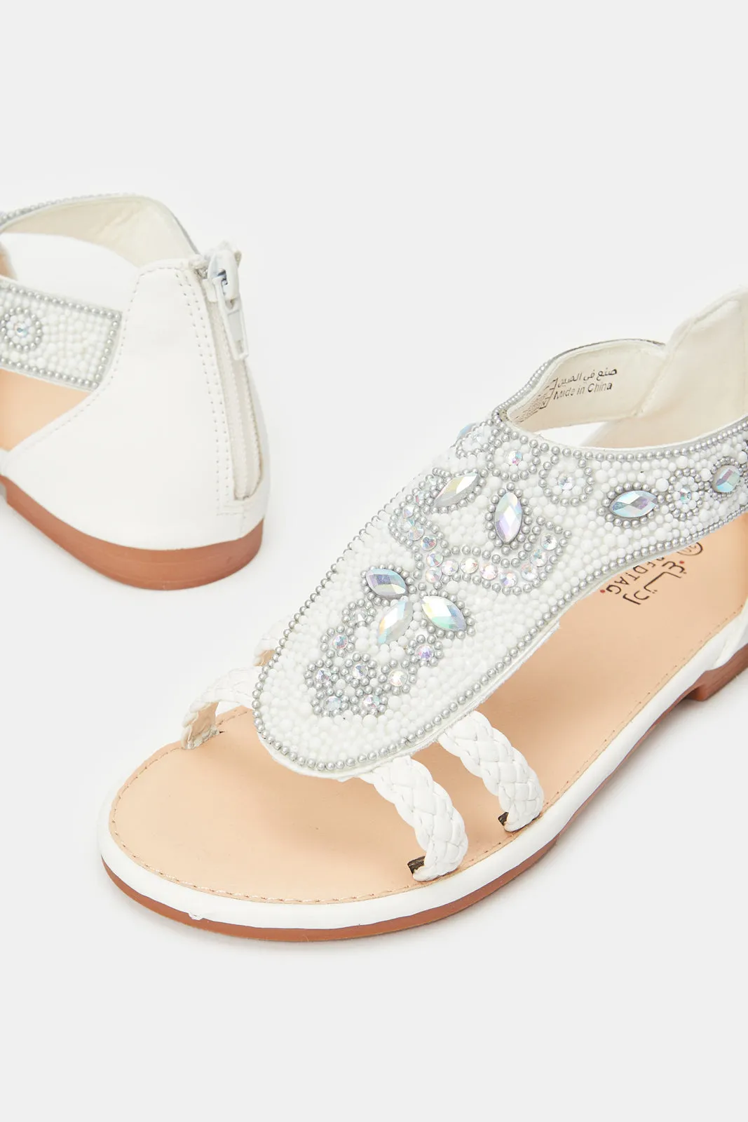 Girls White Diamante Sandals