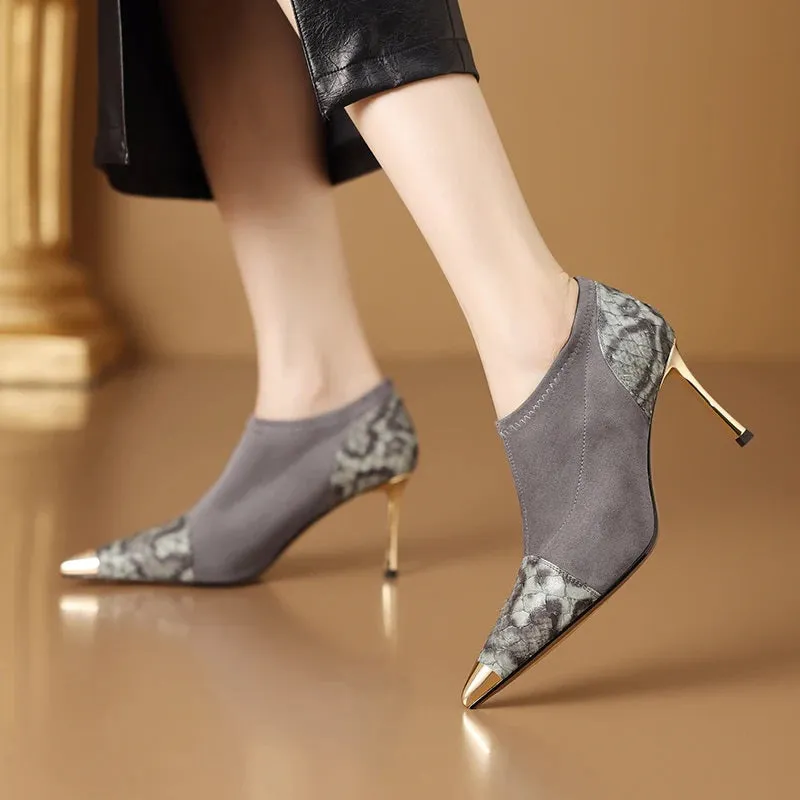 Glamorously Stylish Snake-Embossed Design Pointed Toe Pumps