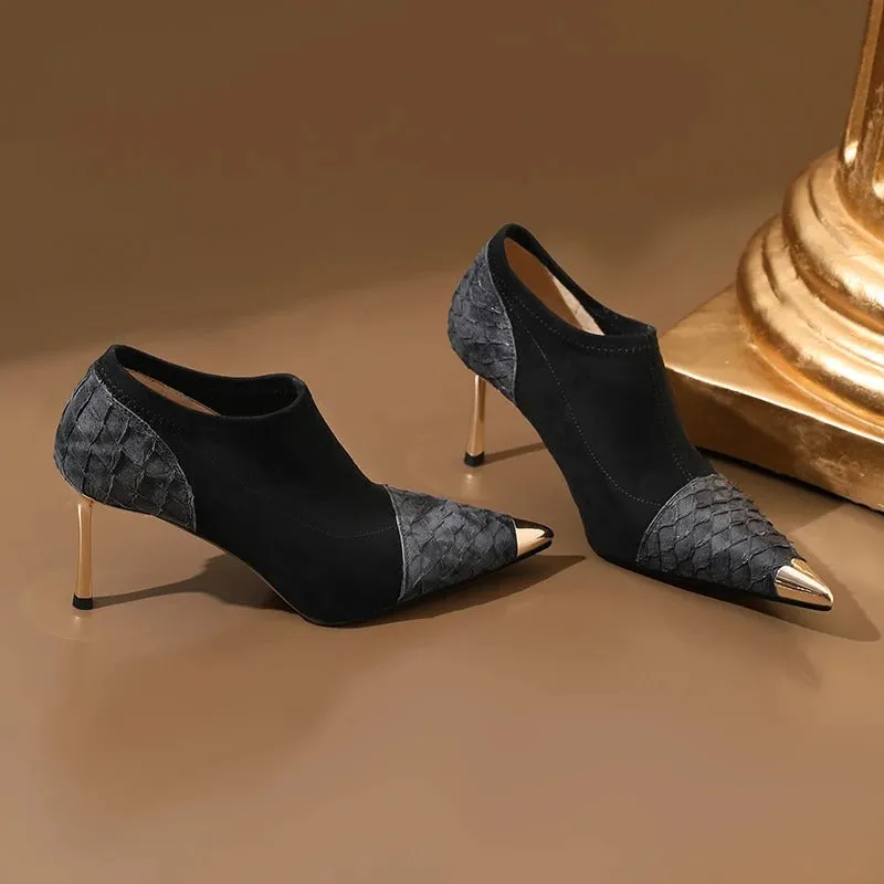 Glamorously Stylish Snake-Embossed Design Pointed Toe Pumps