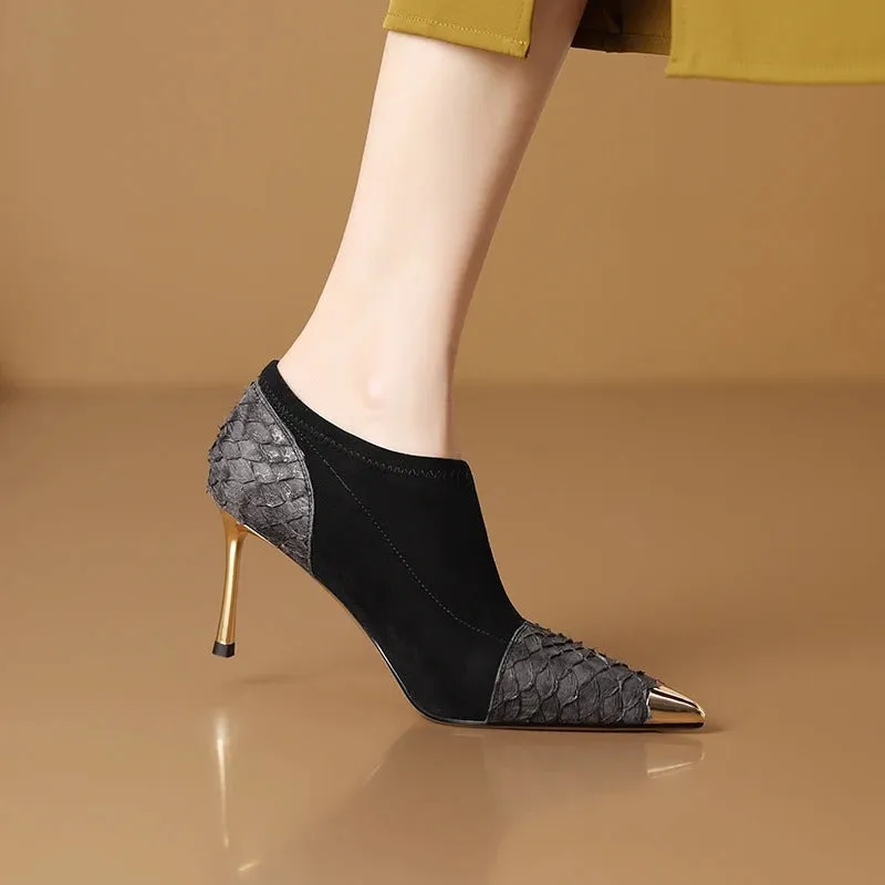 Glamorously Stylish Snake-Embossed Design Pointed Toe Pumps