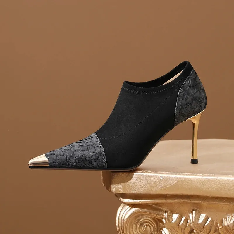 Glamorously Stylish Snake-Embossed Design Pointed Toe Pumps