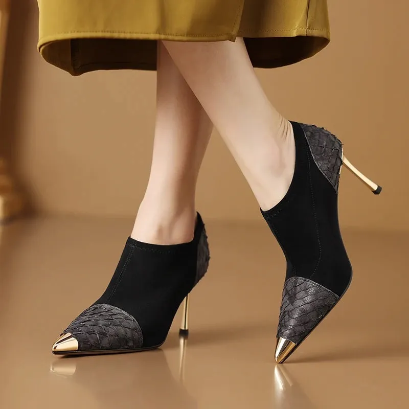 Glamorously Stylish Snake-Embossed Design Pointed Toe Pumps