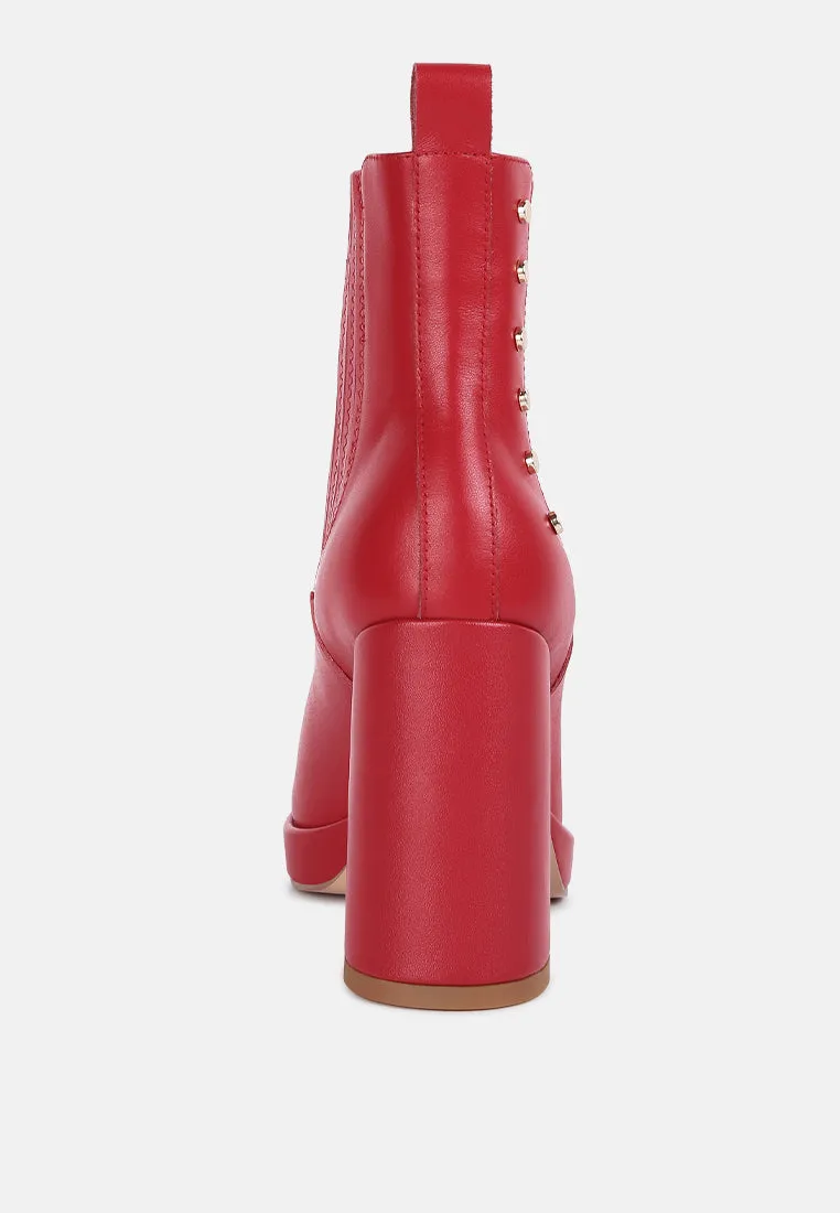 Grape-Vine High Heeled Leather Boot In Red