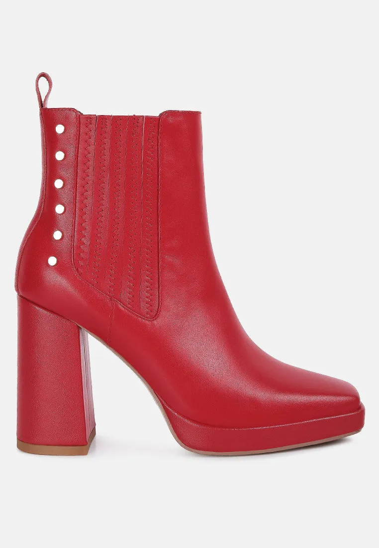 Grape-Vine High Heeled Leather Boot In Red