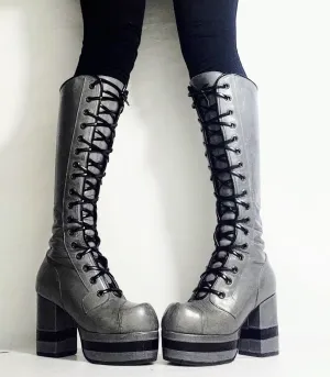 Grey Knee High Platform Boots