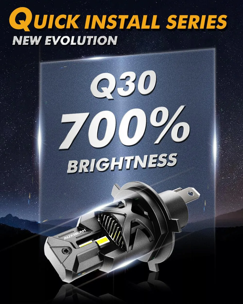 H4/9003 LED Headlight Bulbs Q30 Series Brightest Wireless 110W 24000LM 6500K Cool White | 2 Bulbs