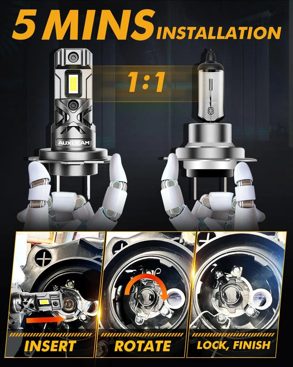 H7 LED Headlight Bulbs Q30 Series Brightest Wireless 60W 16000LM 6500K Cool White | 2 Bulbs