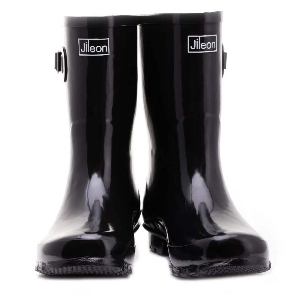 Half Height Rain Boots - Black Glossy - Wide Foot and Ankle