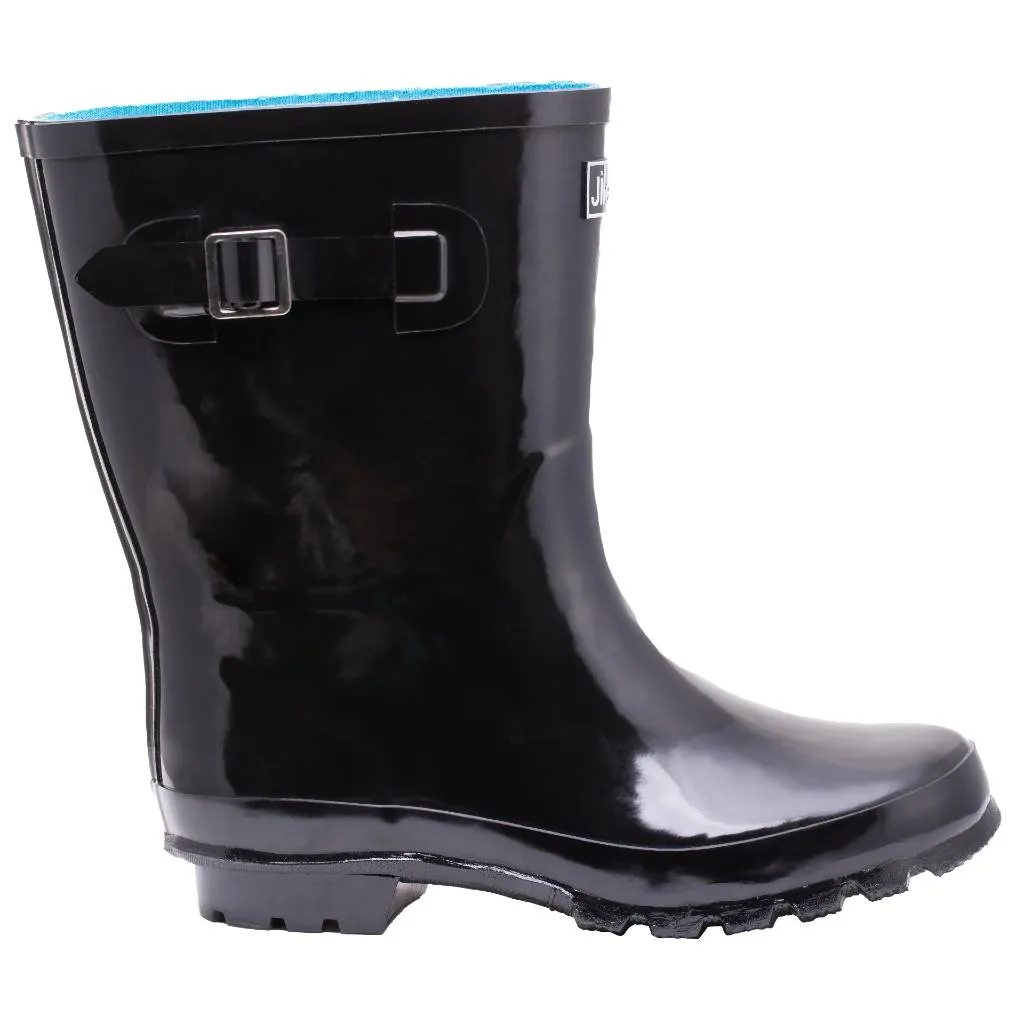 Half Height Rain Boots - Black Glossy - Wide Foot and Ankle