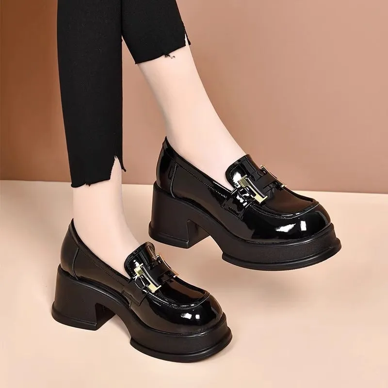 High Heel Thick Sole British Style Height-Increasing Spring 2024 Shoes