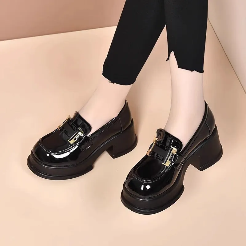 High Heel Thick Sole British Style Height-Increasing Spring 2024 Shoes