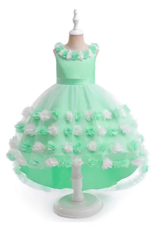 High Low Sleeveless Tulle Flower Girl Dress with Flowers, Princess Children Dress UQF0005