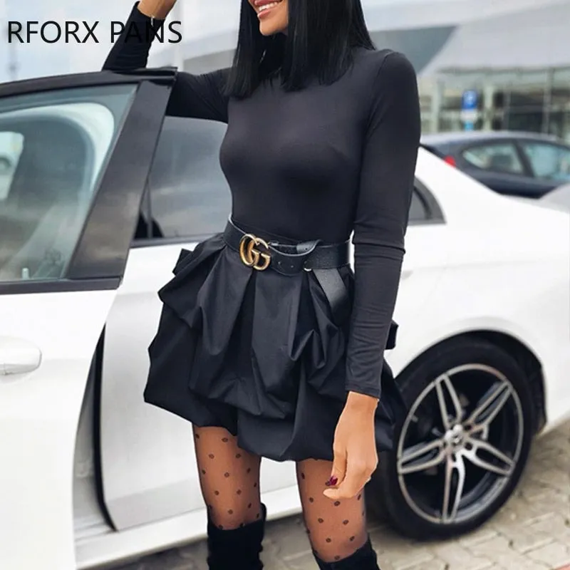 Joskaa hoco dresses Back to College Solid Long Sleeve Mini Bud Dress  Party Dress  Black Dress Women Dress