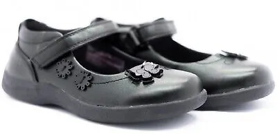 KIDS GIRLS FLAT BLACK LOAFERS BUCKLE SHOES