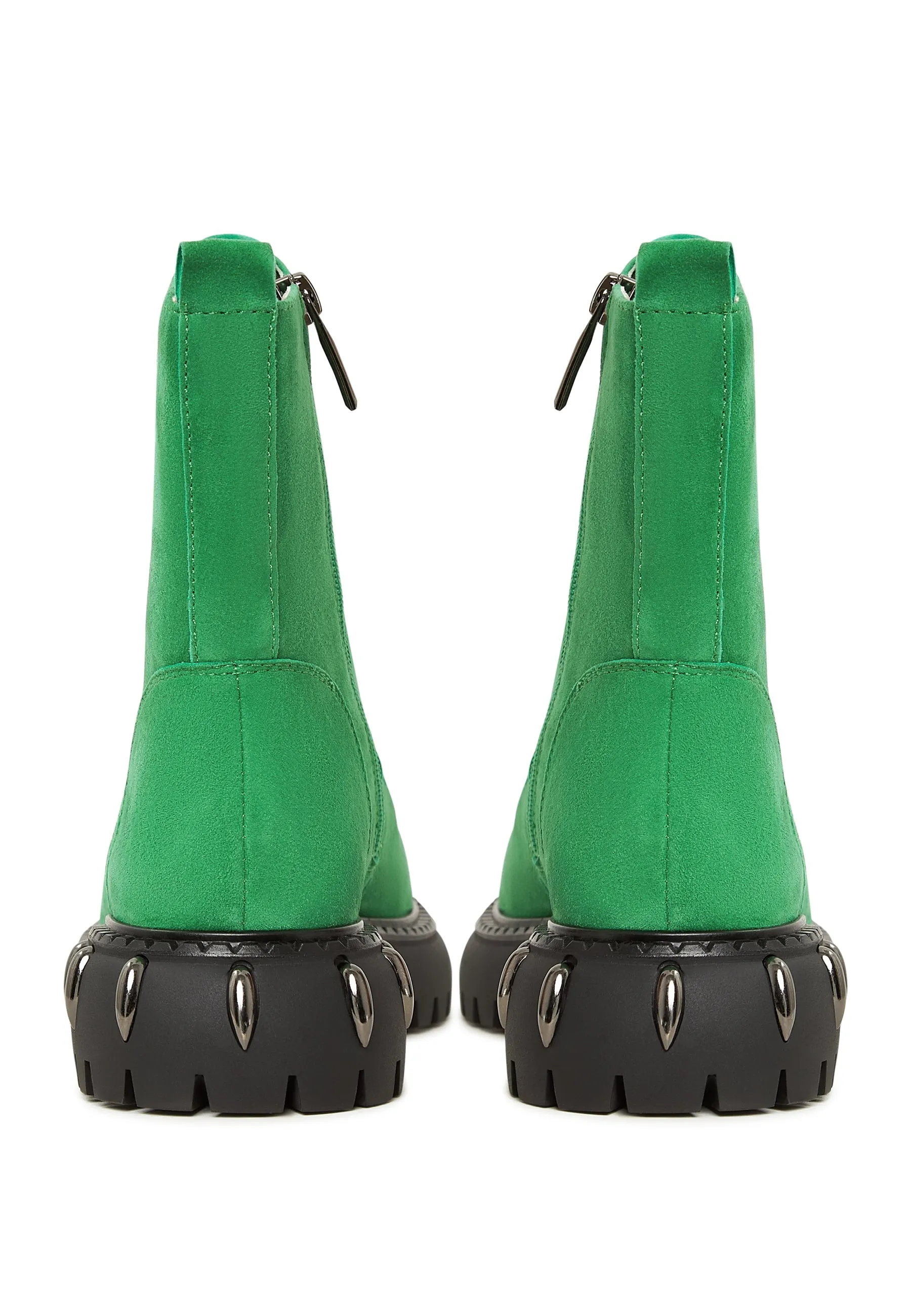 Lace-Up Combat Boots with Chunky Sole - Green