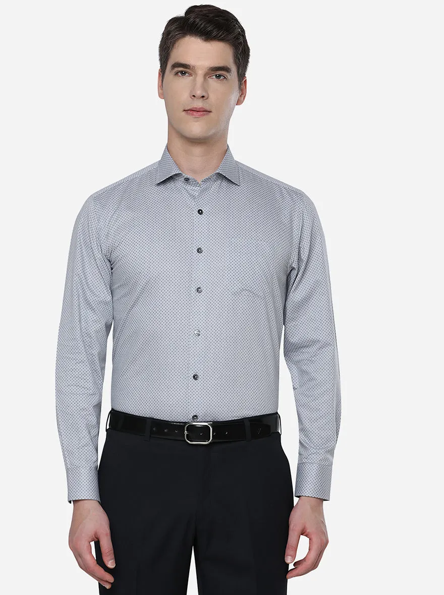 Light Blue & Grey Printed Regular Fit Formal Shirt | Greenfibre