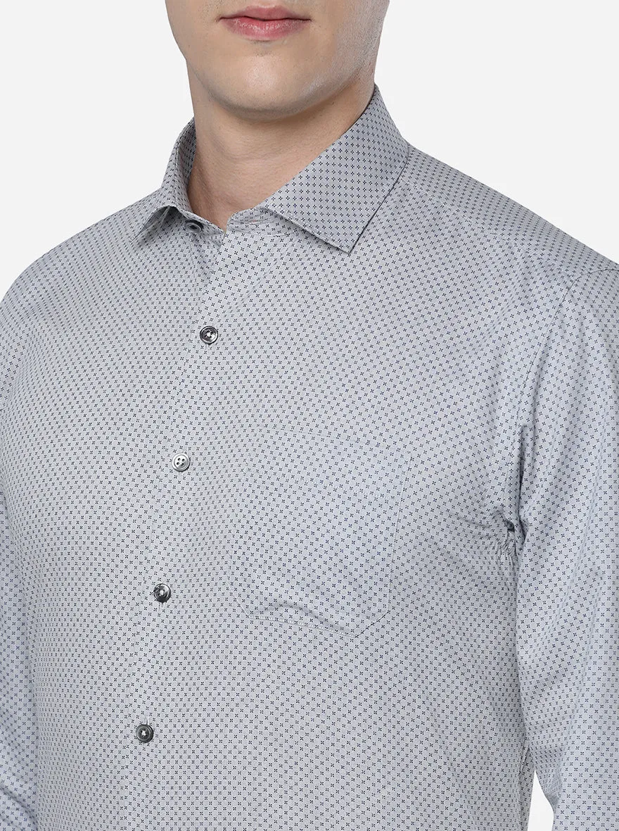 Light Blue & Grey Printed Regular Fit Formal Shirt | Greenfibre