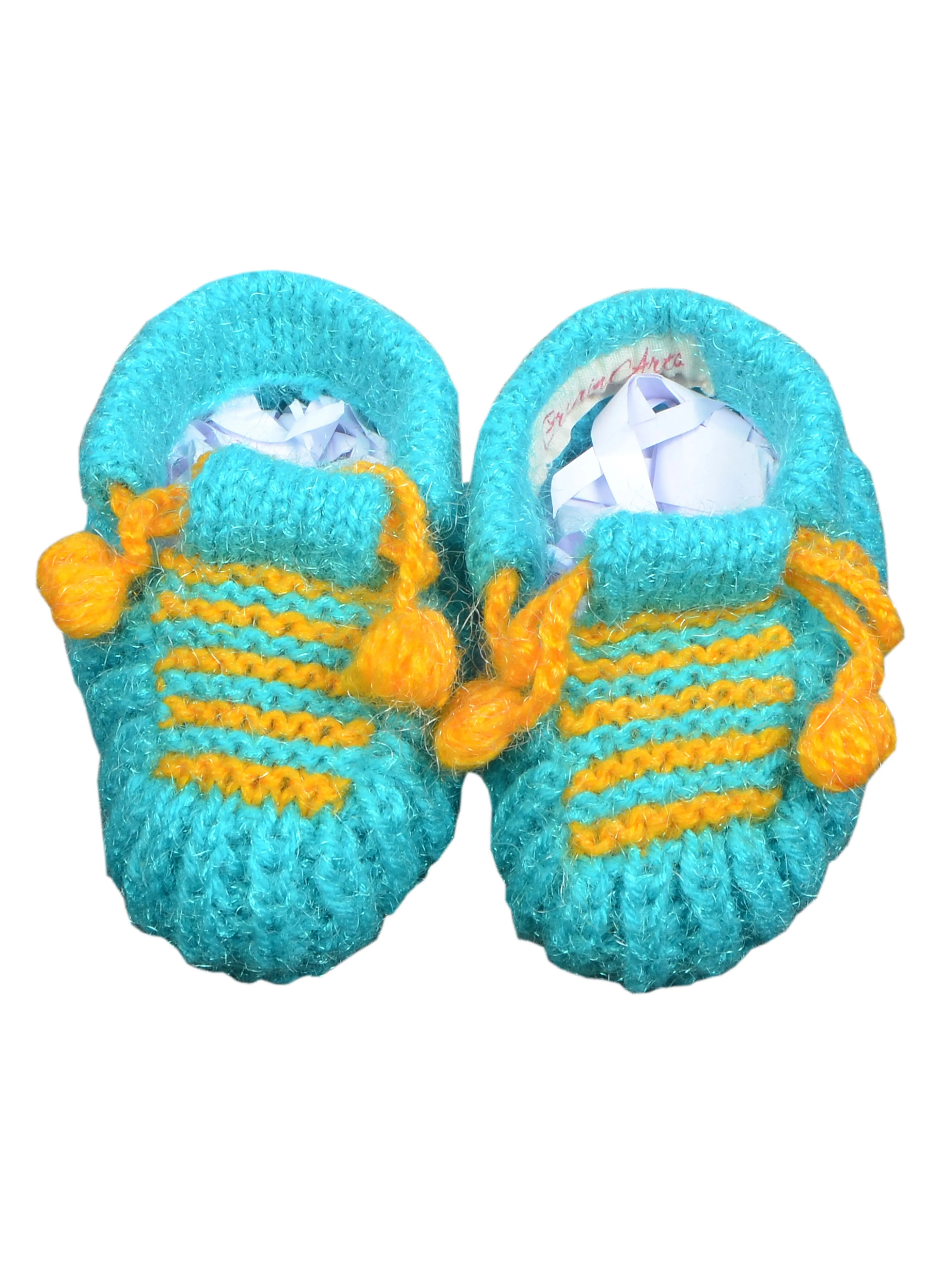 Light Sea Green With Yellow Laces Elegant Color Combi Handmade Baby Shoes For 6 - 12 Month