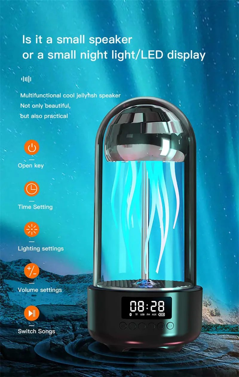 Luminous Colorful Jellyfish Lamp With Clock - Rechargeable