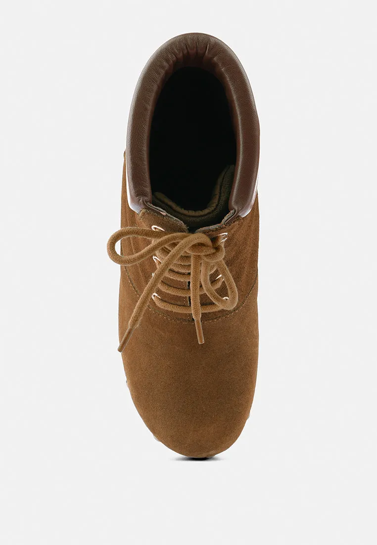 MAAYA Tan Handcrafted Collared Suede Boot