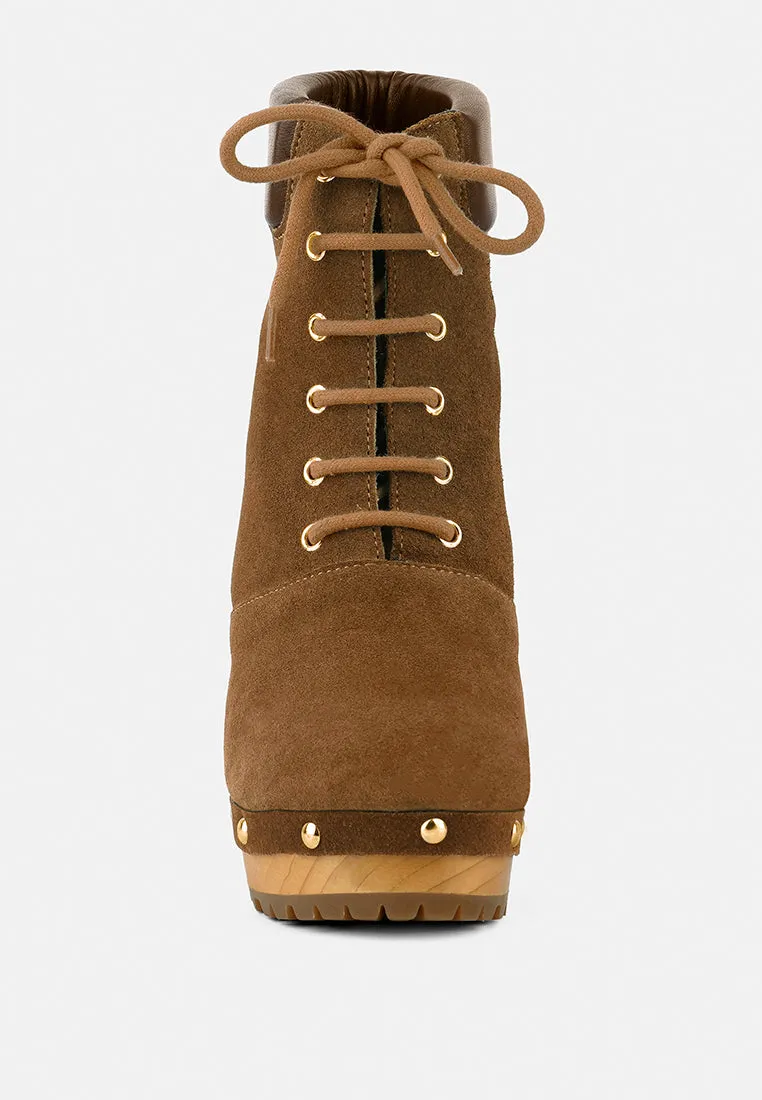 MAAYA Tan Handcrafted Collared Suede Boot