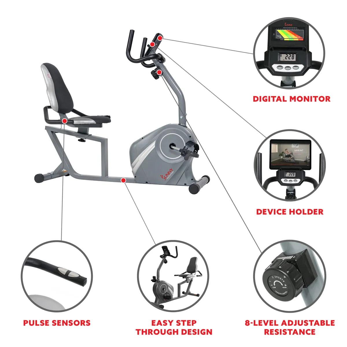 Magnetic Recumbent Bike with Soft Support Seat