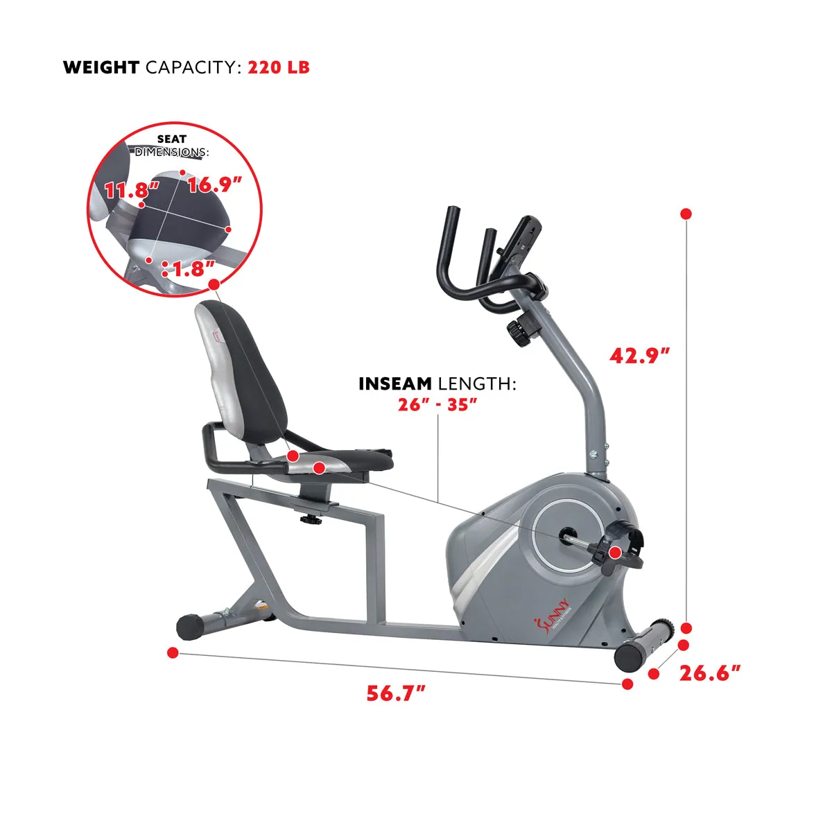 Magnetic Recumbent Bike with Soft Support Seat