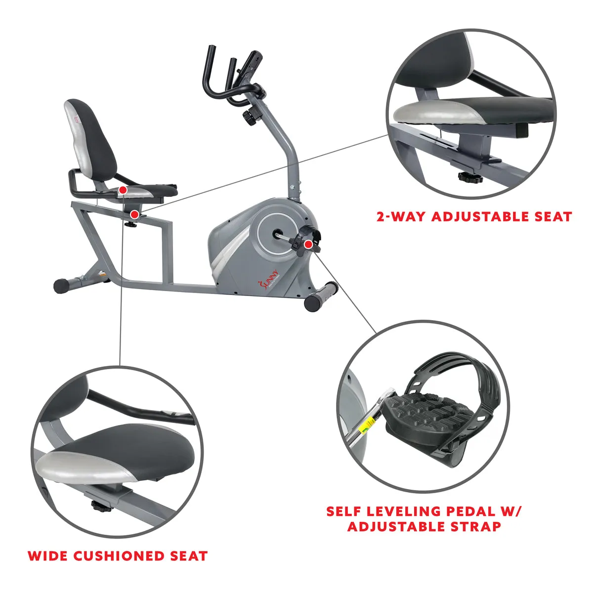 Magnetic Recumbent Bike with Soft Support Seat