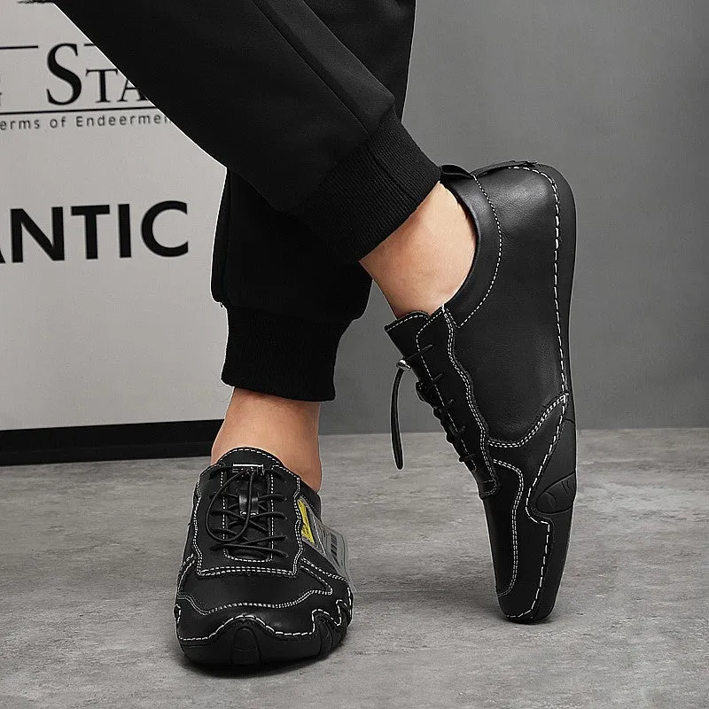 Man's leather vintage joker flat leisure loafers